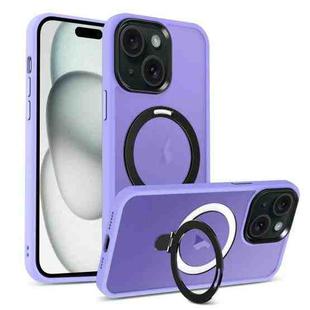 For iPhone 15 Plus MagSafe Holder Skin-feel PC Hybrid TPU Phone Case(Purple)