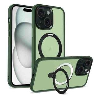 For iPhone 15 MagSafe Holder Skin-feel PC Hybrid TPU Phone Case(Green)