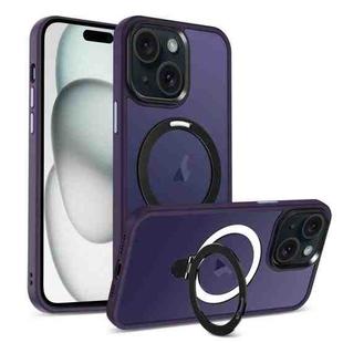 For iPhone 15 MagSafe Holder Skin-feel PC Hybrid TPU Phone Case(Dark Purple)