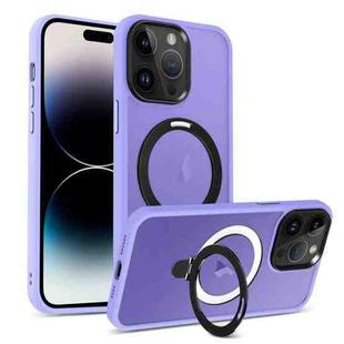 For iPhone 14 Pro Max MagSafe Holder Skin-feel PC Hybrid TPU Phone Case(Purple)