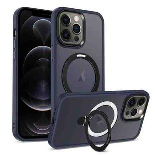 For iPhone 12 Pro MagSafe Holder Skin-feel PC Hybrid TPU Phone Case(Dark Blue)