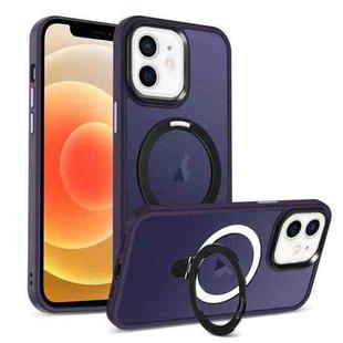 For iPhone 12 MagSafe Holder Skin-feel PC Hybrid TPU Phone Case(Dark Purple)