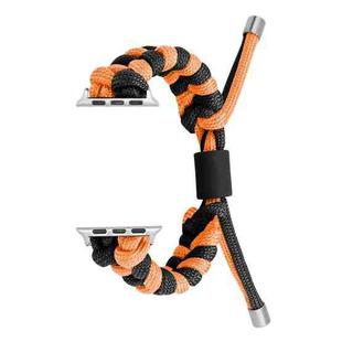 For Apple Watch SE 2023 44mm Paracord Fishtail Braided Silicone Bead Watch Band(Black Orange)