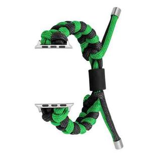 For Apple Watch SE 2023 44mm Paracord Fishtail Braided Silicone Bead Watch Band(Black Green)