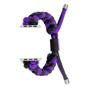 For Apple Watch Ultra 49mm Paracord Fishtail Braided Silicone Bead Watch Band(Black Purple)