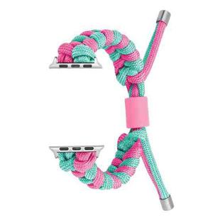 For Apple Watch Series 8 41mm Paracord Fishtail Braided Silicone Bead Watch Band(Rose Red Green)