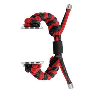 For Apple Watch Series 8 45mm Paracord Fishtail Braided Silicone Bead Watch Band(Black Red)