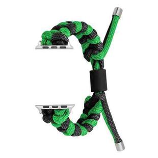 For Apple Watch SE 2022 44mm Paracord Fishtail Braided Silicone Bead Watch Band(Black Green)