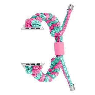 For Apple Watch Series 7 41mm Paracord Fishtail Braided Silicone Bead Watch Band(Rose Red Green)
