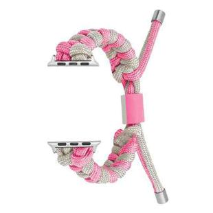 For Apple Watch Series 7 45mm Paracord Fishtail Braided Silicone Bead Watch Band(Pink Grey)