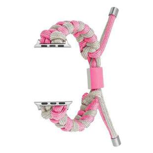 For Apple Watch Series 6 44mm Paracord Fishtail Braided Silicone Bead Watch Band(Pink Grey)