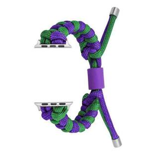 For Apple Watch Series 3 42mm Paracord Fishtail Braided Silicone Bead Watch Band(Dark Purple Green)