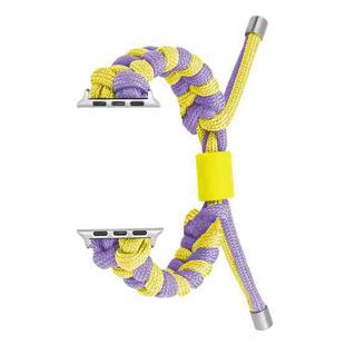 For Apple Watch 38mm Paracord Fishtail Braided Silicone Bead Watch Band(Purple Yellow)