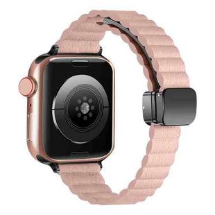 For Apple Watch SE 2023 40mm Water Ripple Magnetic Folding Buckle Watch Band, Style: Thin Version(Pink)