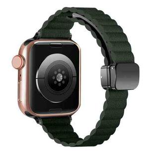 For Apple Watch Series 9 41mm Water Ripple Magnetic Folding Buckle Watch Band, Style: Thin Version(Dark Green)