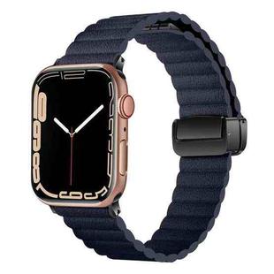 For Apple Watch SE 2023 44mm Water Ripple Magnetic Folding Buckle Watch Band, Style: Bold Version(Indigo Blue)