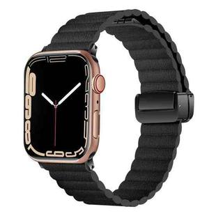 For Apple Watch SE 2023 44mm Water Ripple Magnetic Folding Buckle Watch Band, Style: Bold Version(Black)