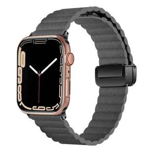 For Apple Watch SE 2023 44mm Water Ripple Magnetic Folding Buckle Watch Band, Style: Bold Version(Grey)