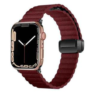 For Apple Watch SE 2023 44mm Water Ripple Magnetic Folding Buckle Watch Band, Style: Bold Version(Wine Red)