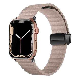 For Apple Watch SE 2023 44mm Water Ripple Magnetic Folding Buckle Watch Band, Style: Bold Version(Khaki)