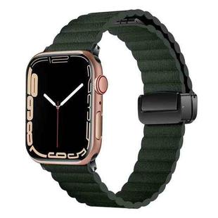 For Apple Watch SE 2023 44mm Water Ripple Magnetic Folding Buckle Watch Band, Style: Bold Version(Dark Green)