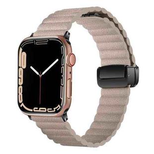 For Apple Watch SE 2023 40mm Water Ripple Magnetic Folding Buckle Watch Band, Style: Bold Version(Khaki)