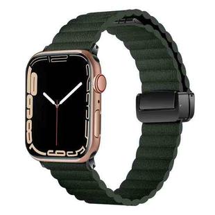 For Apple Watch SE 2023 40mm Water Ripple Magnetic Folding Buckle Watch Band, Style: Bold Version(Dark Green)