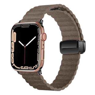 For Apple Watch Series 9 45mm Water Ripple Magnetic Folding Buckle Watch Band, Style: Bold Version(Light Brown)