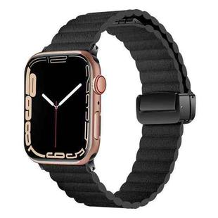 For Apple Watch Series 9 45mm Water Ripple Magnetic Folding Buckle Watch Band, Style: Bold Version(Black)