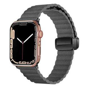 For Apple Watch Series 7 45mm Water Ripple Magnetic Folding Buckle Watch Band, Style: Bold Version(Grey)