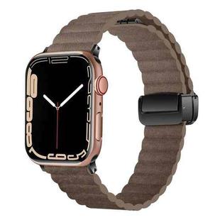 For Apple Watch SE 40mm Water Ripple Magnetic Folding Buckle Watch Band, Style: Bold Version(Light Brown)