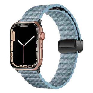 For Apple Watch SE 44mm Water Ripple Magnetic Folding Buckle Watch Band, Style: Bold Version(Denim Blue)