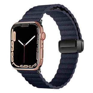 For Apple Watch 38mm Water Ripple Magnetic Folding Buckle Watch Band, Style: Bold Version(Indigo Blue)