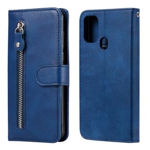 For Samsung Galaxy M31 Fashion Calf Texture Zipper Horizontal Flip Leather Case with Holder & Card Slots & Wallet(Blue)