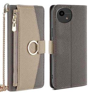 For Sharp Aquos wish4 Crossbody Litchi Texture Leather Phone Case(Grey)