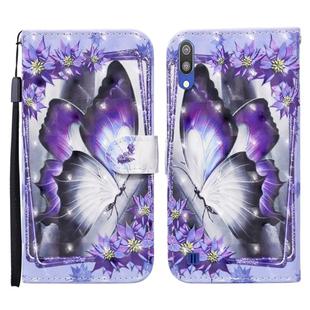 For Samsung Galaxy A10 / M10 Colored Drawing Pattern Horizontal Flip Leather Case with Holder & Card Slots & Wallet(Purple Flower Butterfly)