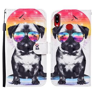 For Samsung Galaxy A10s Colored Drawing Pattern Horizontal Flip Leather Case with Holder & Card Slots & Wallet(Glasses Dog)