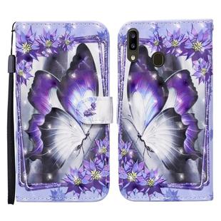 For Samsung Galaxy A20 / A30 Colored Drawing Pattern Horizontal Flip Leather Case with Holder & Card Slots & Wallet(Purple Flower Butterfly)