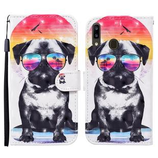 For Samsung Galaxy A40 Colored Drawing Pattern Horizontal Flip Leather Case with Holder & Card Slots & Wallet(Glasses Dog)