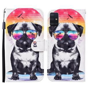 For Samsung Galaxy A51 Colored Drawing Pattern Horizontal Flip Leather Case with Holder & Card Slots & Wallet(Glasses Dog)
