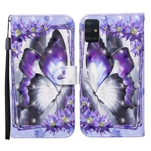 For Samsung Galaxy A71 Colored Drawing Pattern Horizontal Flip Leather Case with Holder & Card Slots & Wallet(Purple Flower Butterfly)