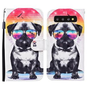 For Samsung Galaxy S10 Colored Drawing Pattern Horizontal Flip Leather Case with Holder & Card Slots & Wallet(Glasses Dog)
