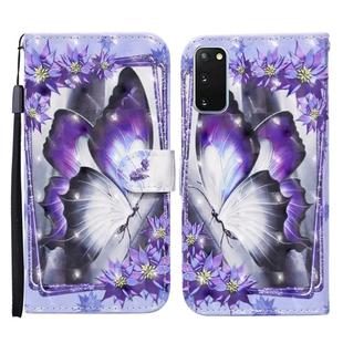 For Samsung Galaxy S20 Colored Drawing Pattern Horizontal Flip Leather Case with Holder & Card Slots & Wallet(Purple Flower Butterfly)