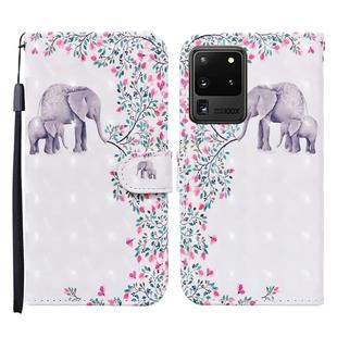For Samsung Galaxy S20 Ultra Colored Drawing Pattern Horizontal Flip Leather Case with Holder & Card Slots & Wallet(Flower Elephant)