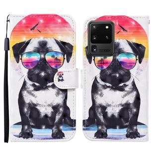 For Samsung Galaxy S20 Ultra Colored Drawing Pattern Horizontal Flip Leather Case with Holder & Card Slots & Wallet(Glasses Dog)
