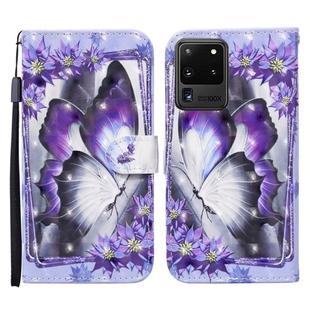 For Samsung Galaxy S20 Ultra Colored Drawing Pattern Horizontal Flip Leather Case with Holder & Card Slots & Wallet(Purple Flower Butterfly)