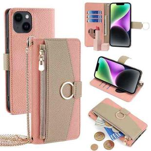 For iPhone 14 Crossbody Litchi Texture Leather Phone Case(Pink)