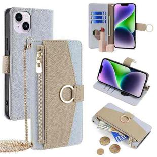 For iPhone 14 Plus Crossbody Litchi Texture Leather Phone Case(Blue)