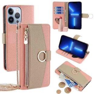 For iPhone 13 Pro Crossbody Litchi Texture Leather Phone Case(Pink)