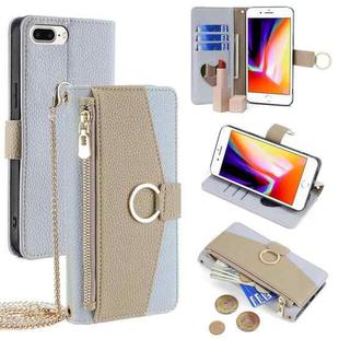 For iPhone 8 Plus / 7 Plus Crossbody Litchi Texture Leather Phone Case(Blue)